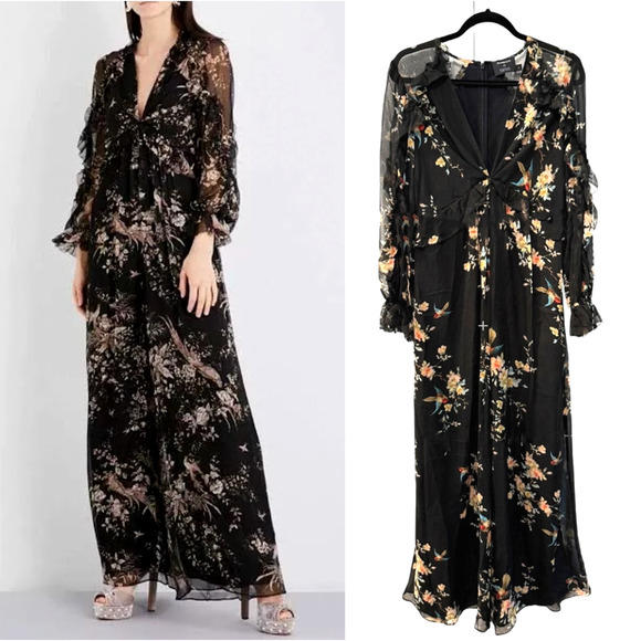 Zimmermann 1/ US 6/AU 10 Maples SILK Feathery Wide Leg Jumpsuit Maxi Dress Black - Picture 2 of 16